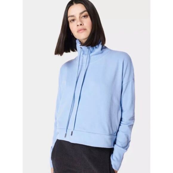 Sweaty Betty Harmonize Luxe Italian Fleece Sweatshirt thumb holes light blue - Picture 1 of 11